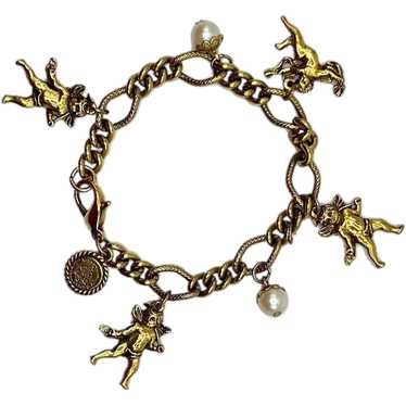 Angels Putti Cherubs Goldtone Charm Bracelet