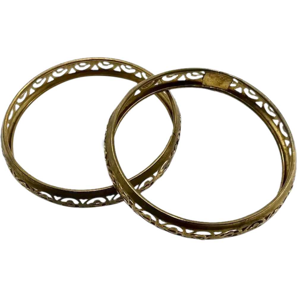 Goldtone Metal Cutout Design Pair of Bangle Brace… - image 2