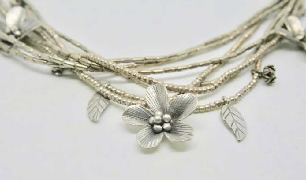 Sterling Silver Multi-Strand Flower and Leaf Chok… - image 3
