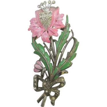 1940s Pink Floral Diamante Rhinestone  Pot Metal 4