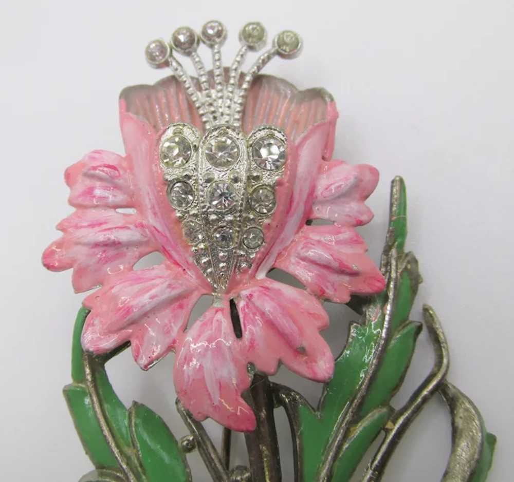 1940s Pink Floral Diamante Rhinestone  Pot Metal … - image 2