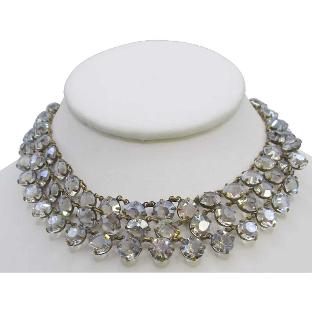West Germany Triple Strand Crystal Chaton Necklace - image 1