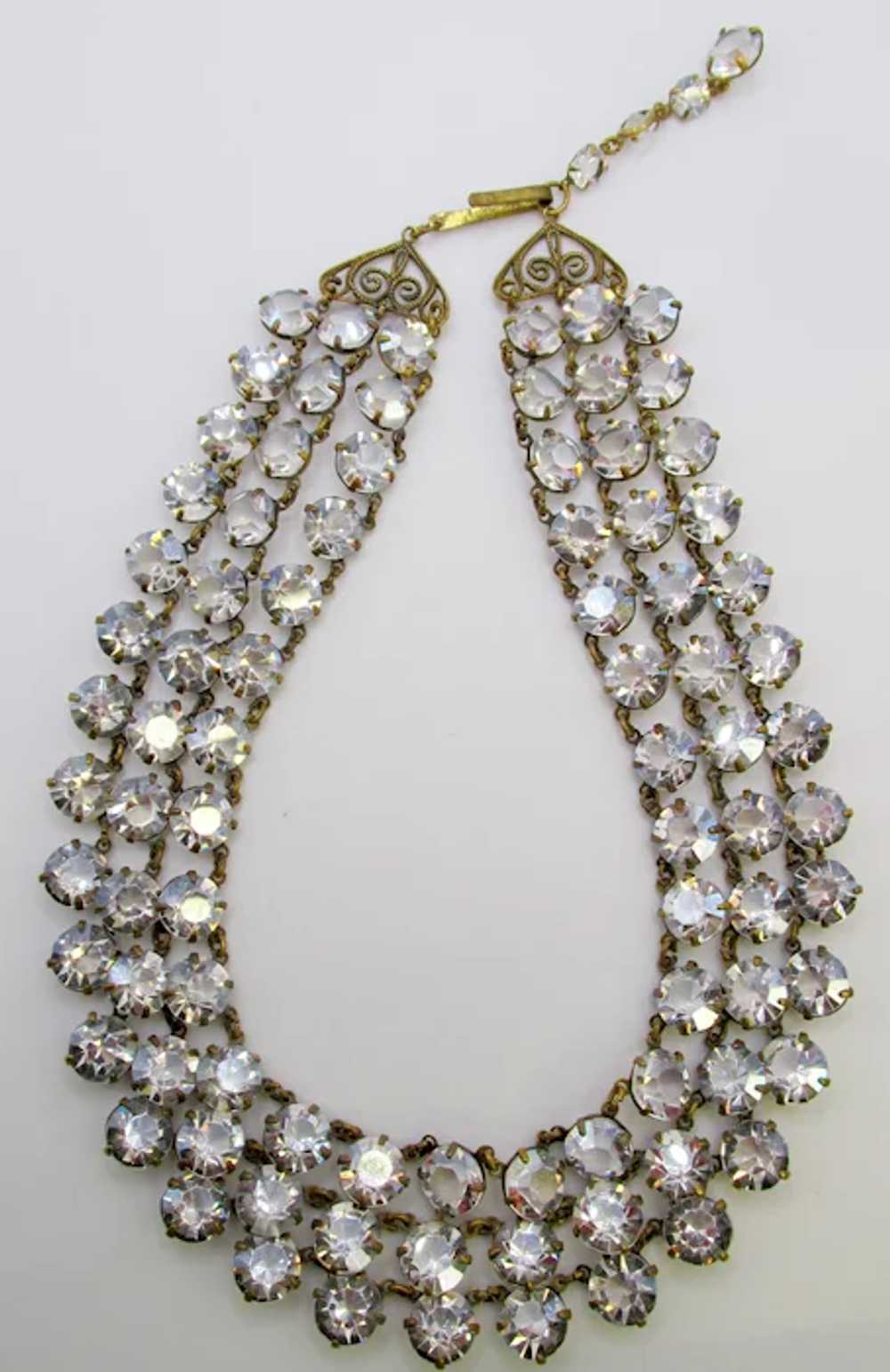 West Germany Triple Strand Crystal Chaton Necklace - image 2
