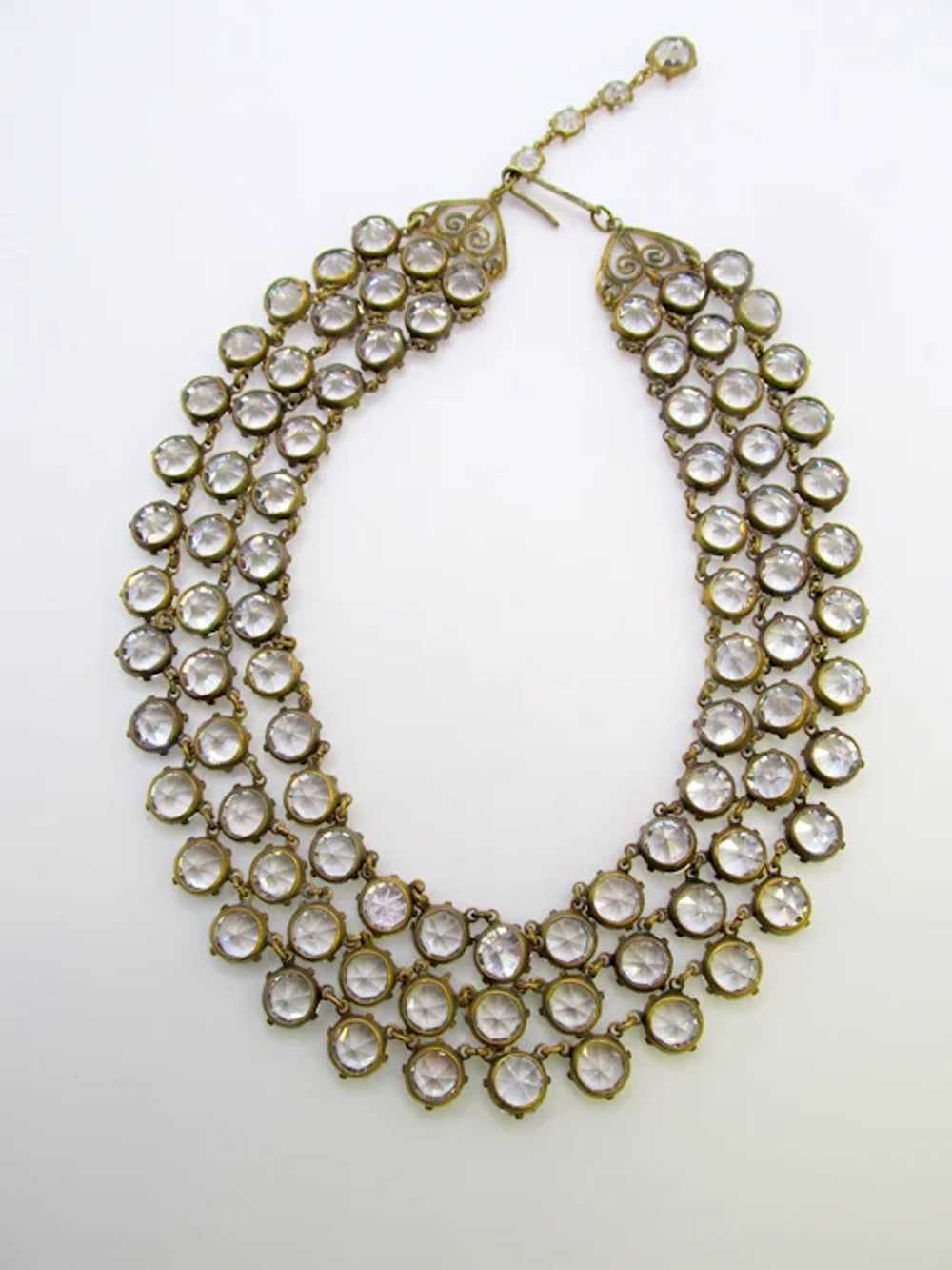 West Germany Triple Strand Crystal Chaton Necklace - image 5