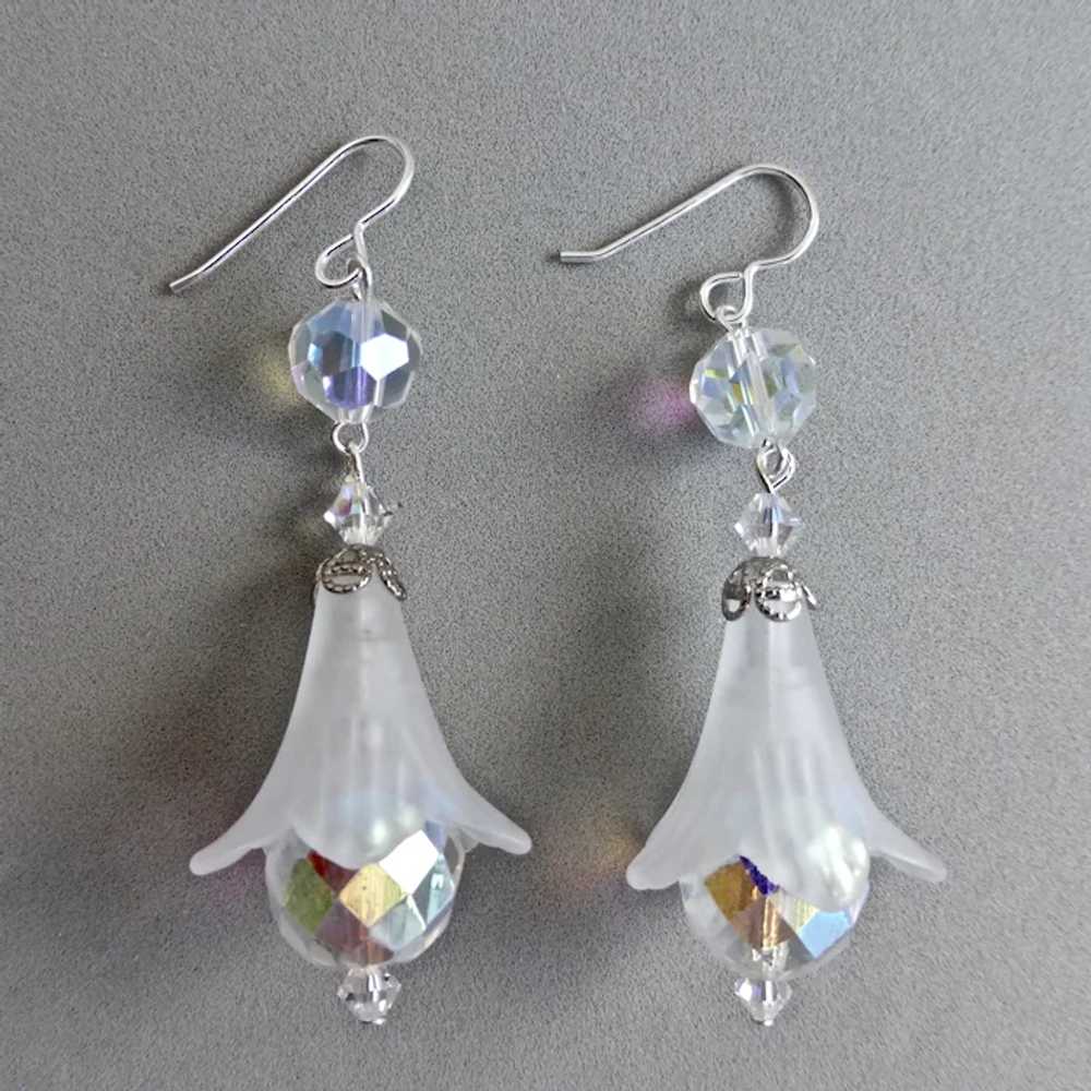 Frosted Lucite Flower Bell Earrings with Crystal … - image 2