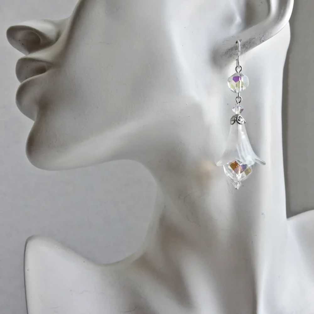 Frosted Lucite Flower Bell Earrings with Crystal … - image 3