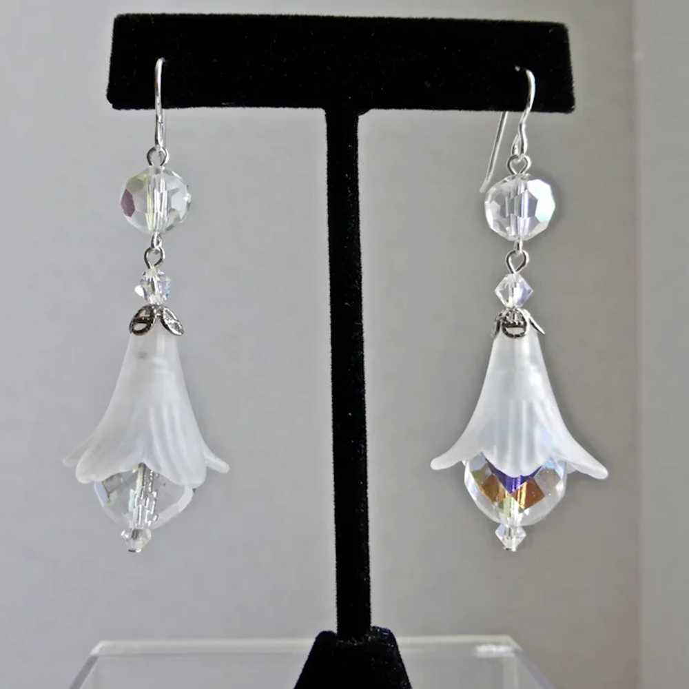 Frosted Lucite Flower Bell Earrings with Crystal … - image 4