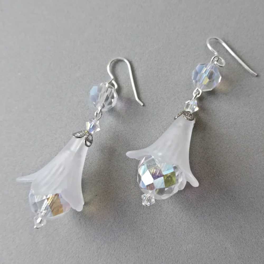 Frosted Lucite Flower Bell Earrings with Crystal … - image 5