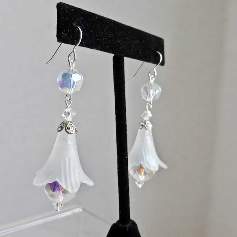 Frosted Lucite Flower Bell Earrings with Crystal … - image 7