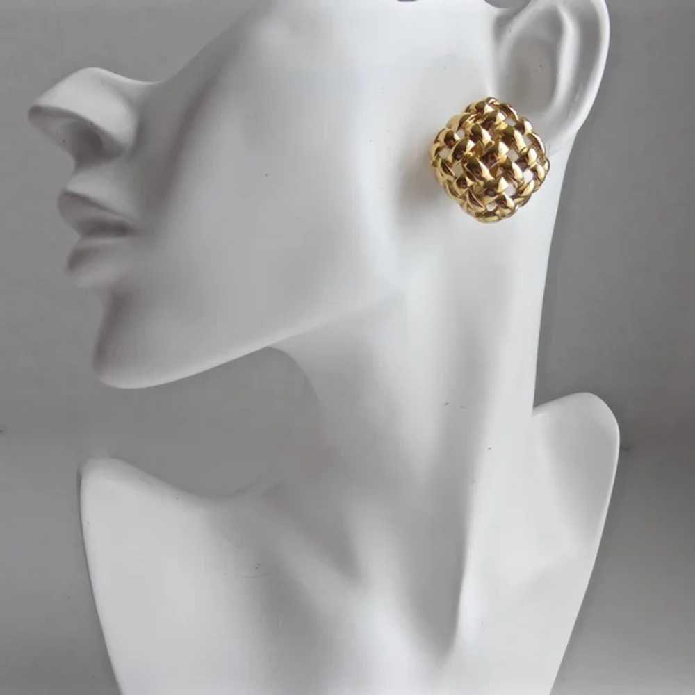 GIVENCHY Gold Tone Basket Weave Clip on Earrings - image 3