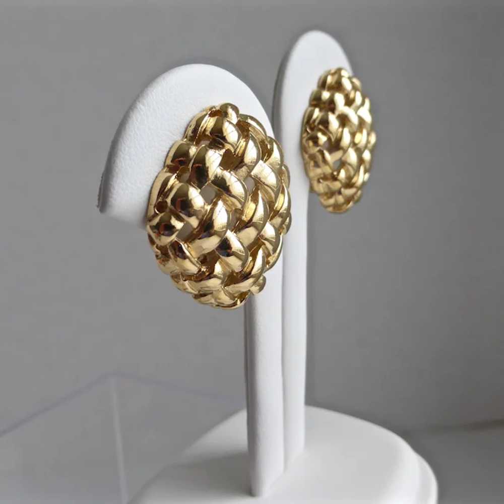 GIVENCHY Gold Tone Basket Weave Clip on Earrings - image 4