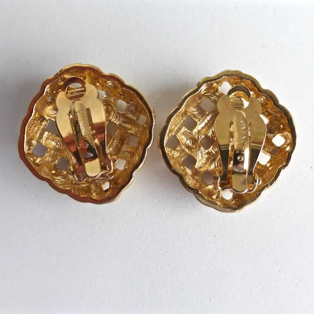 GIVENCHY Gold Tone Basket Weave Clip on Earrings - image 5