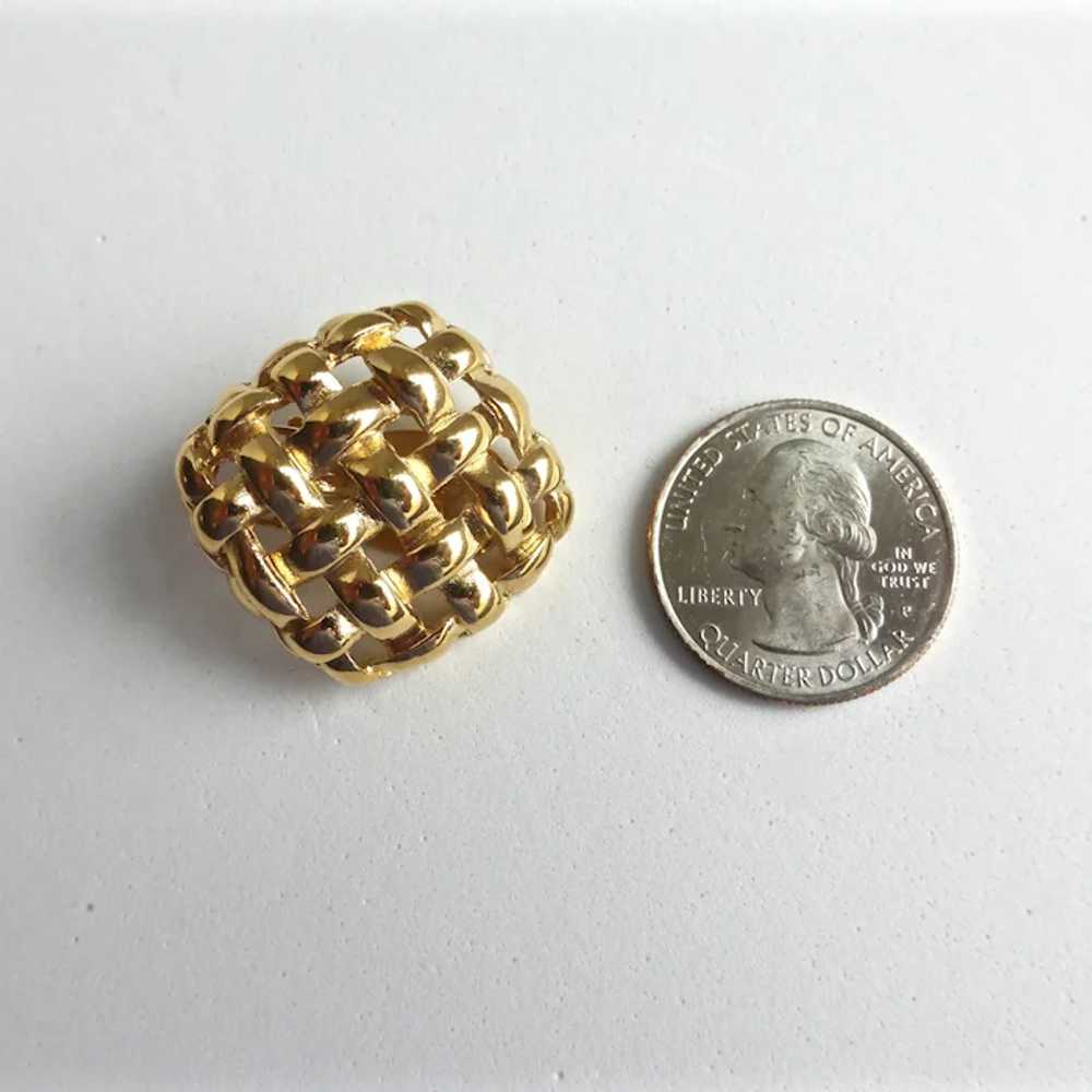 GIVENCHY Gold Tone Basket Weave Clip on Earrings - image 7