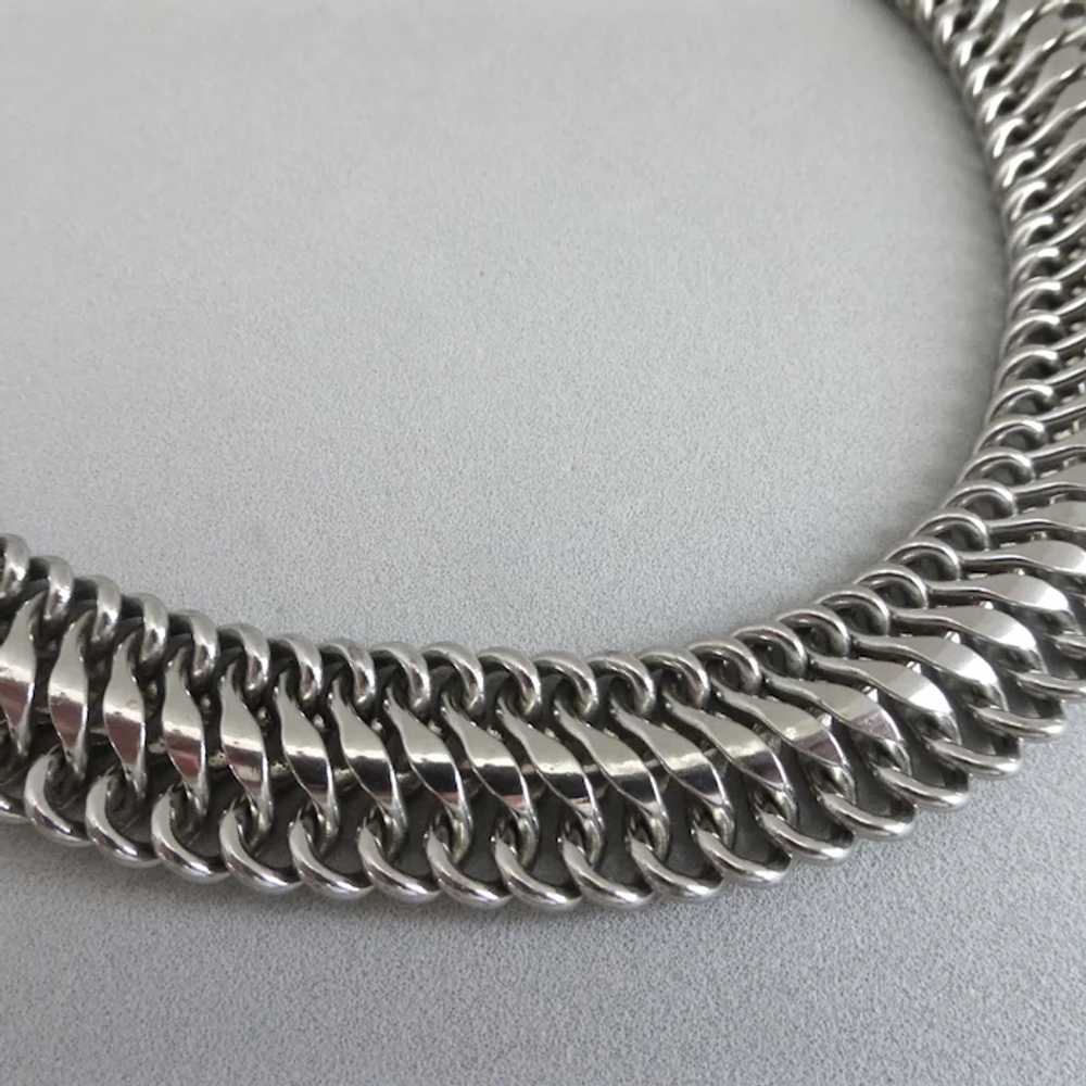 Sleek Modernist Dark Silver tone Link Choker Neck… - image 10