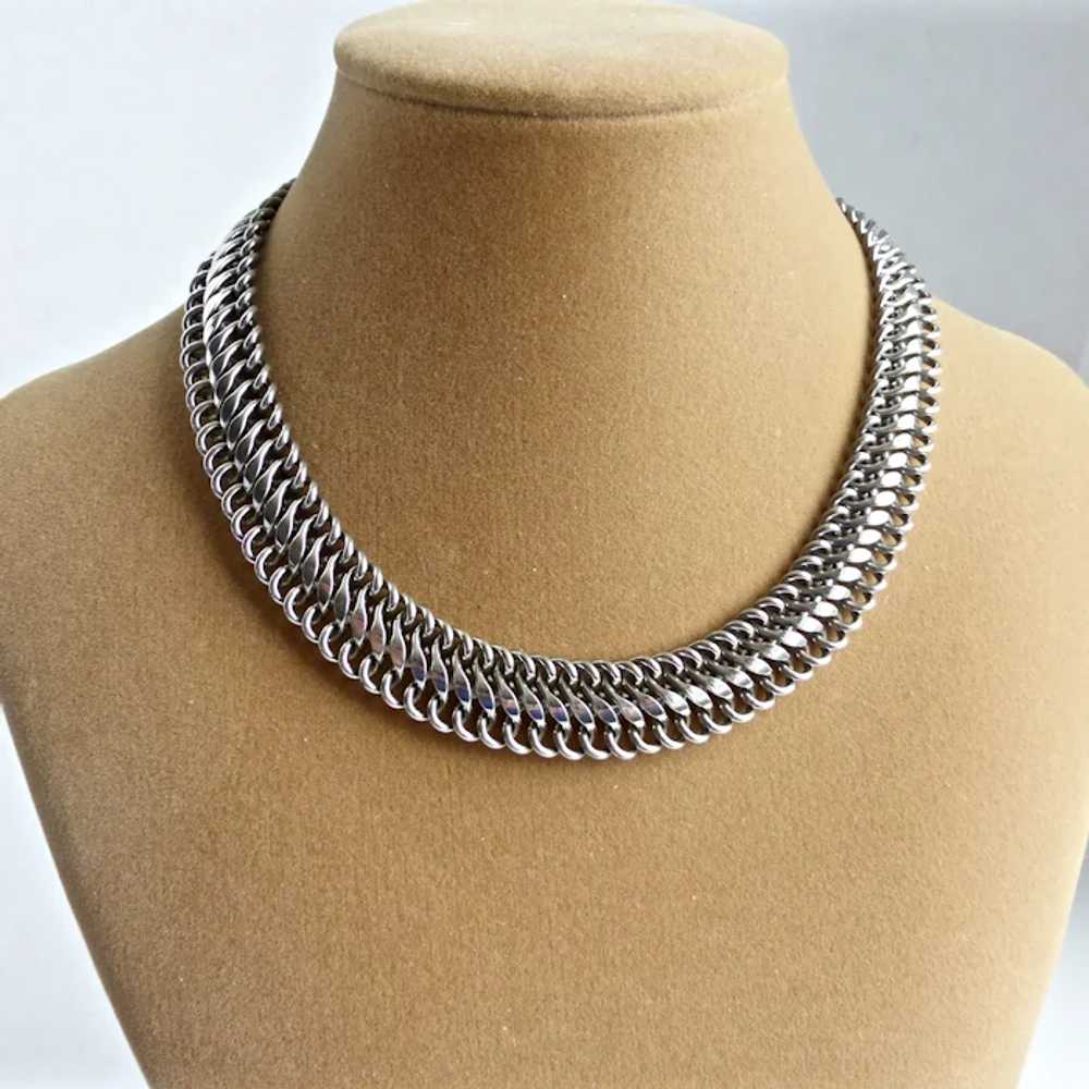 Sleek Modernist Dark Silver tone Link Choker Neck… - image 2