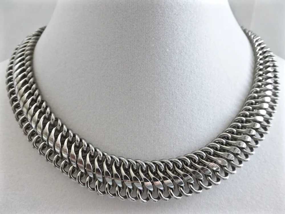 Sleek Modernist Dark Silver tone Link Choker Neck… - image 3