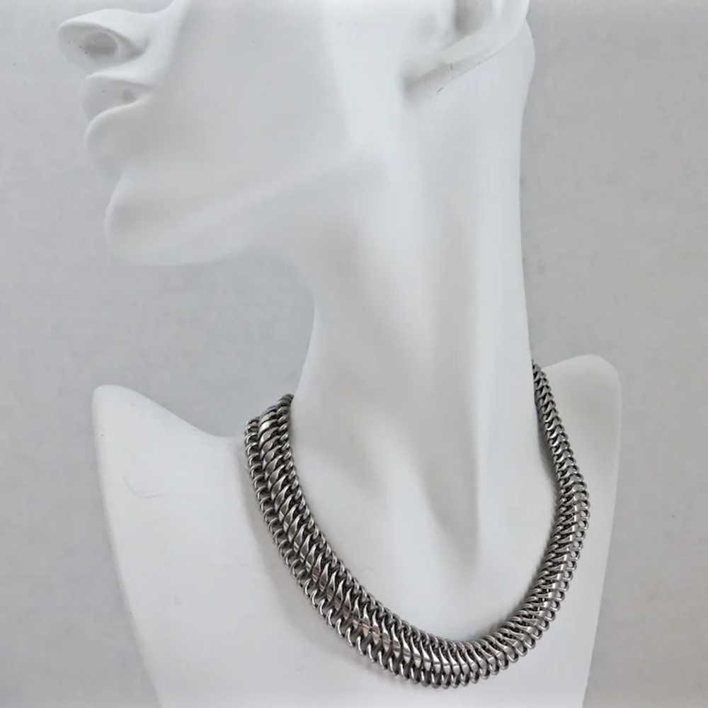 Sleek Modernist Dark Silver tone Link Choker Neck… - image 5