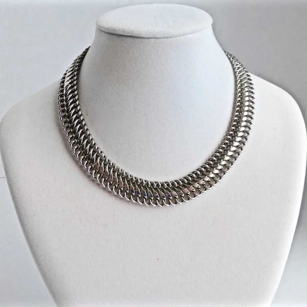 Sleek Modernist Dark Silver tone Link Choker Neck… - image 6