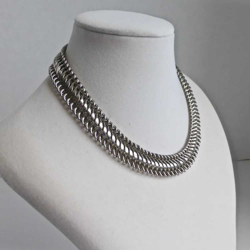 Sleek Modernist Dark Silver tone Link Choker Neck… - image 7