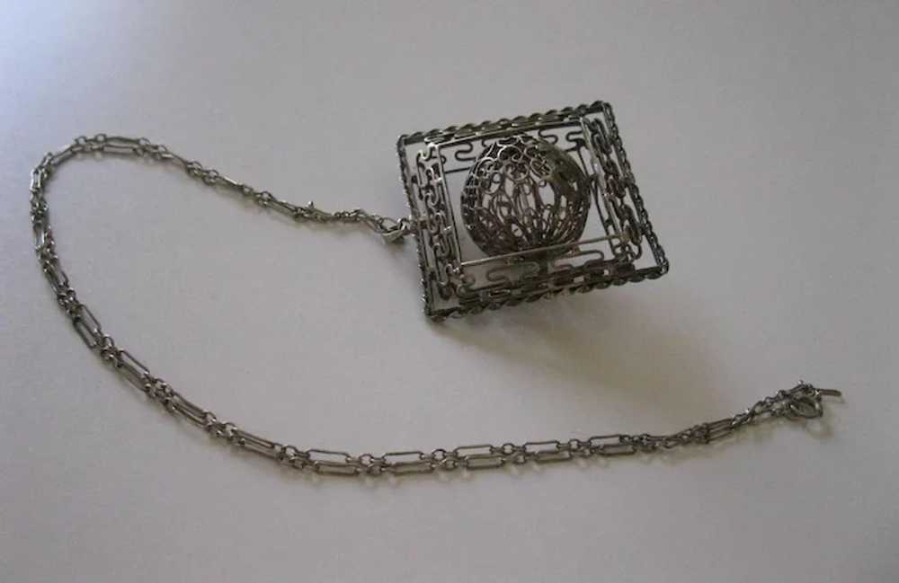 Antique Chinese Sterling Filigree Spinner Necklace - image 6