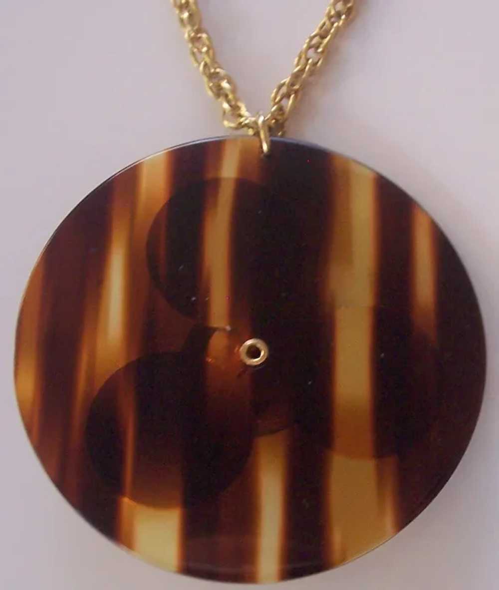 Tortoise shell Lucite Disc Pendant Necklace Gold … - image 4