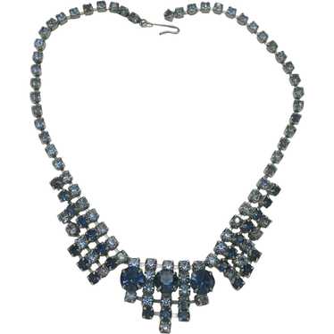 Vintage Royal Blue & Light Blue Rhinestone Neckla… - image 1