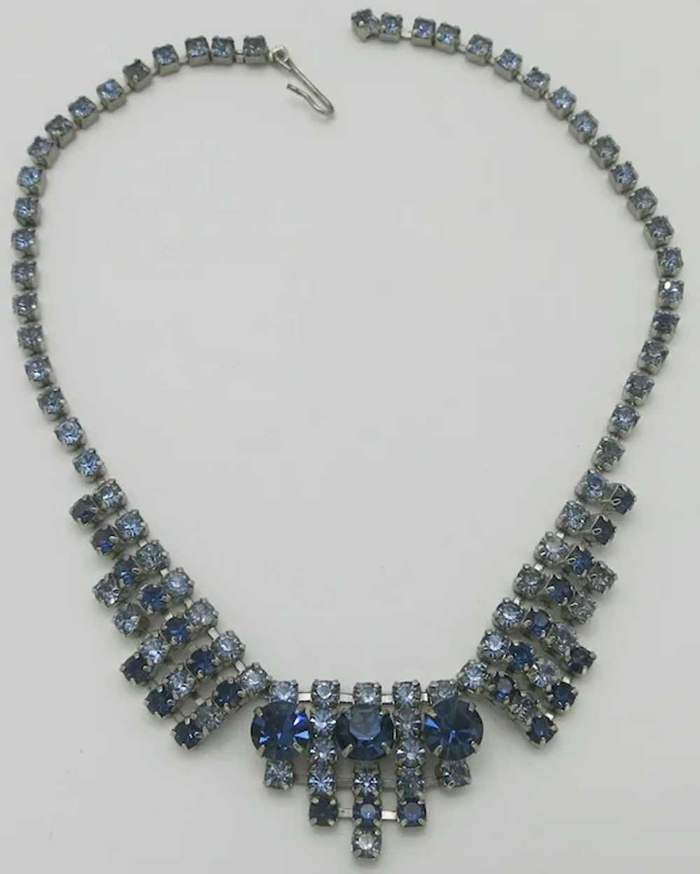 Vintage Royal Blue & Light Blue Rhinestone Neckla… - image 2