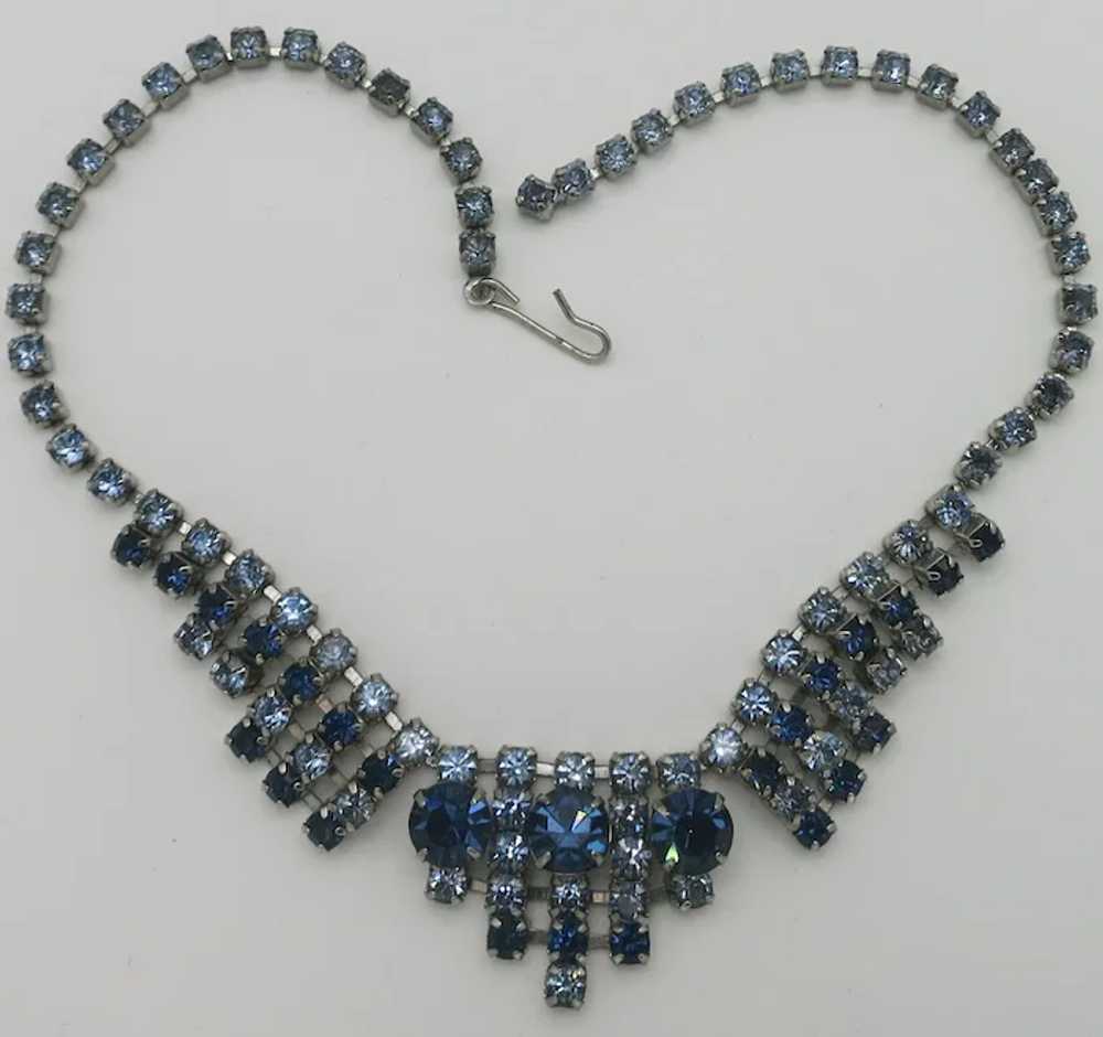 Vintage Royal Blue & Light Blue Rhinestone Neckla… - image 3