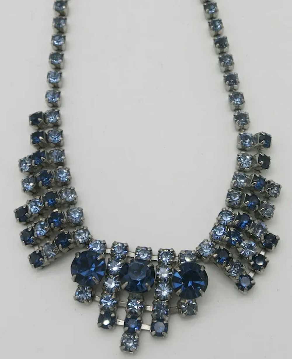 Vintage Royal Blue & Light Blue Rhinestone Neckla… - image 4