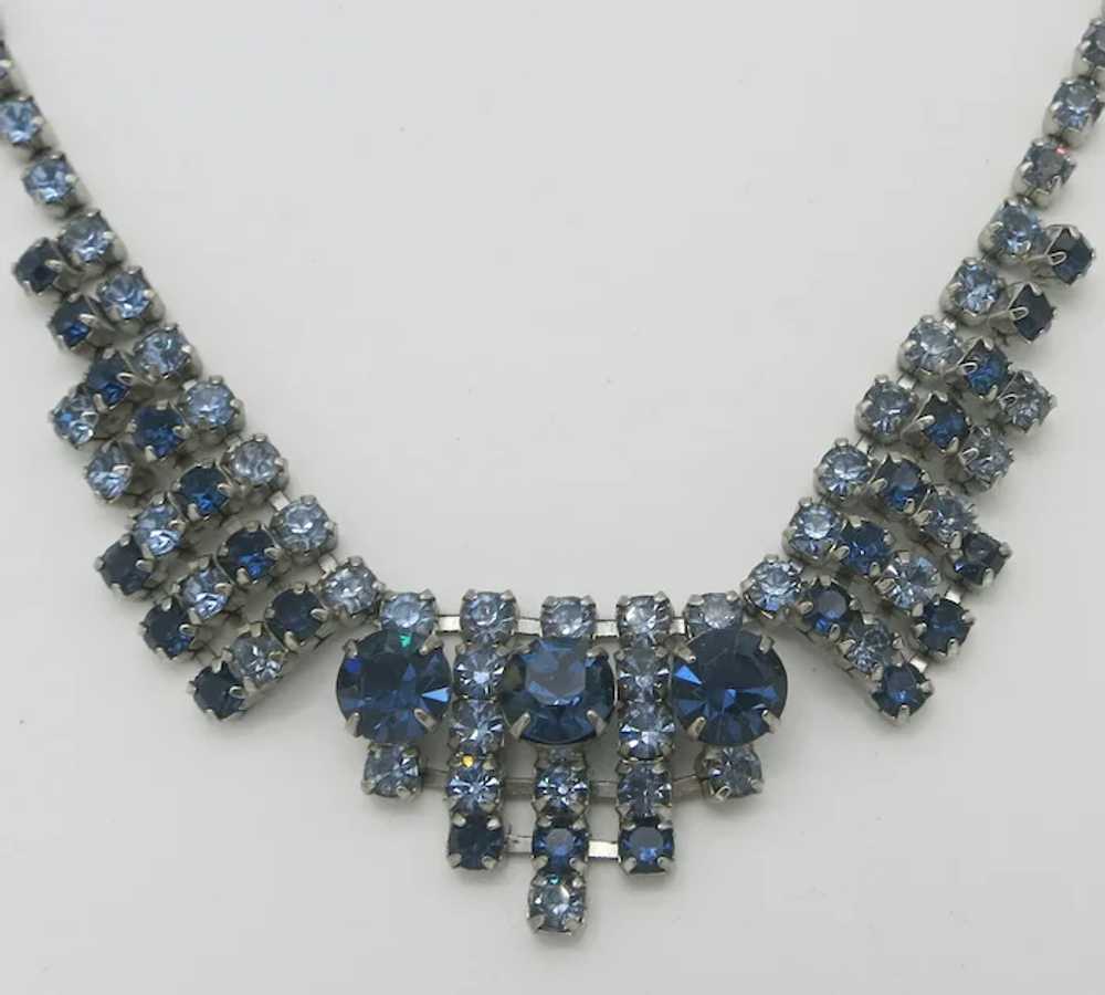 Vintage Royal Blue & Light Blue Rhinestone Neckla… - image 5