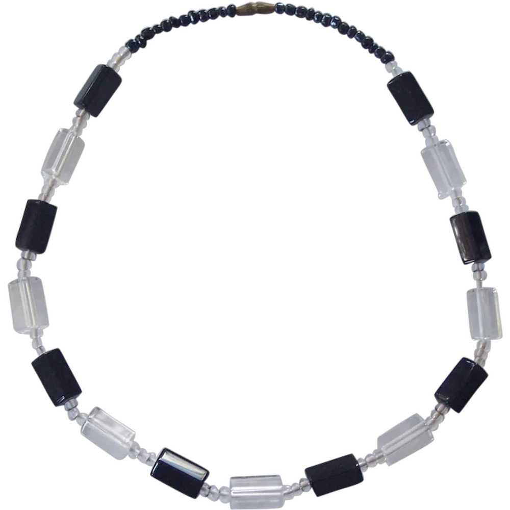 Nice Black and Clear Glass Bead Necklace - image 1