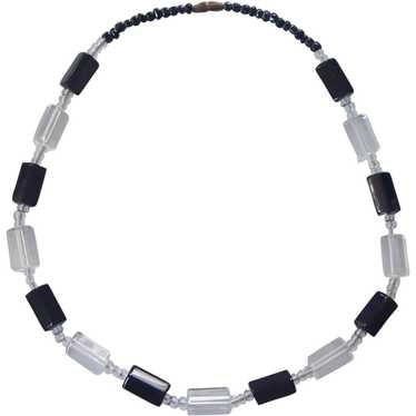 Nice Black and Clear Glass Bead Necklace - image 1