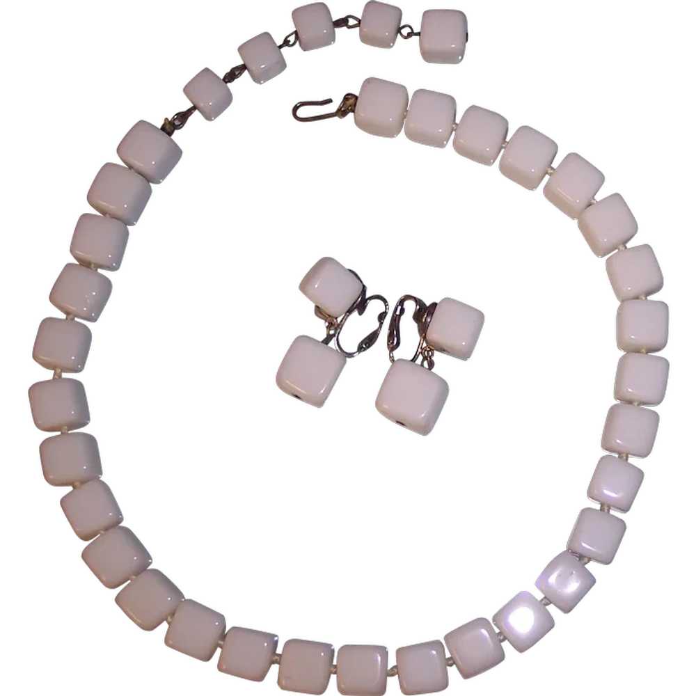 Vogue JLRY White Glass Cubes Necklace & Earrings … - image 1