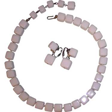 Vogue JLRY White Glass Cubes Necklace & Earrings … - image 1
