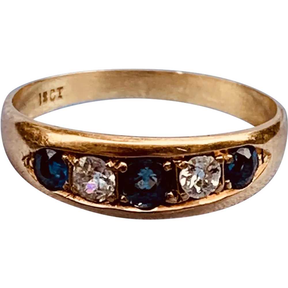 18 K, Late Victorian, Gypsy Ring, Sapphires and D… - image 1
