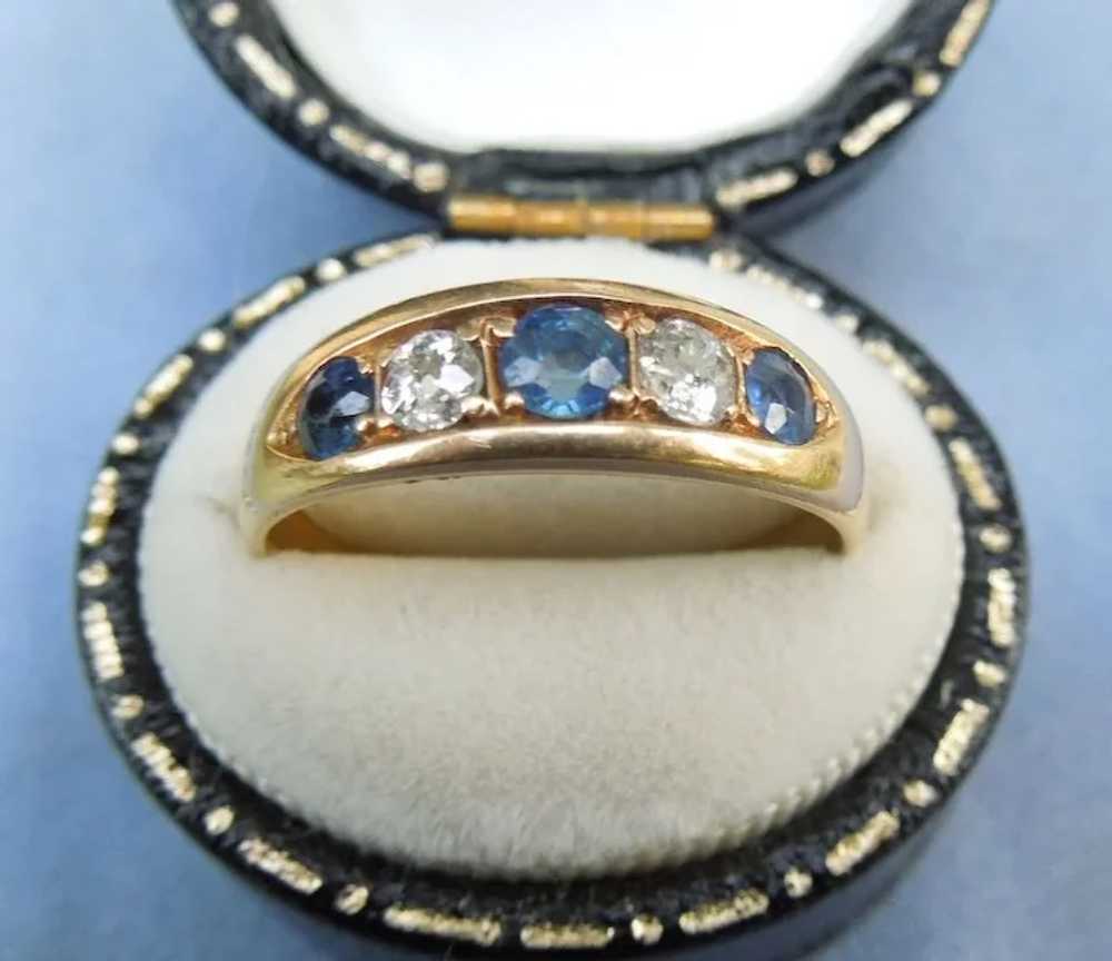 18 K, Late Victorian, Gypsy Ring, Sapphires and D… - image 2