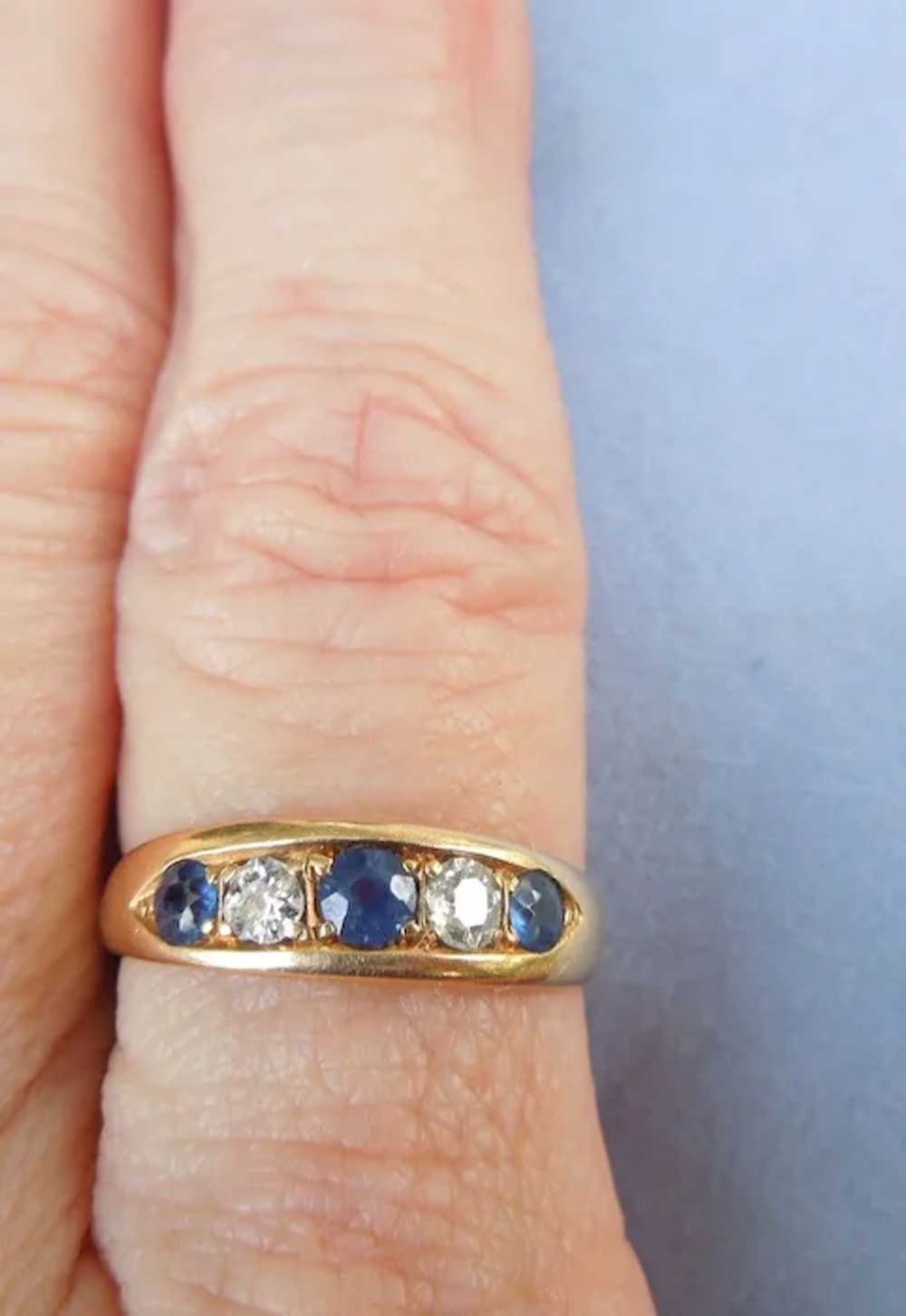 18 K, Late Victorian, Gypsy Ring, Sapphires and D… - image 5