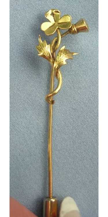 15 ct Stick Pin, Thistle and Shamrock, Victorian