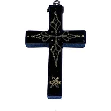 Black Cross Pendant,  Victorian - image 1
