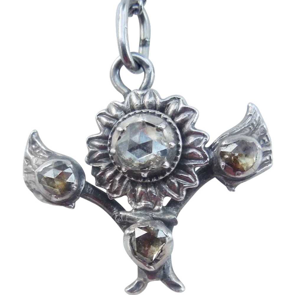 Rose Diamond Pendant and Chain, Georgian - image 1