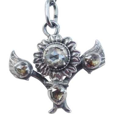 Rose Diamond Pendant and Chain, Georgian - image 1