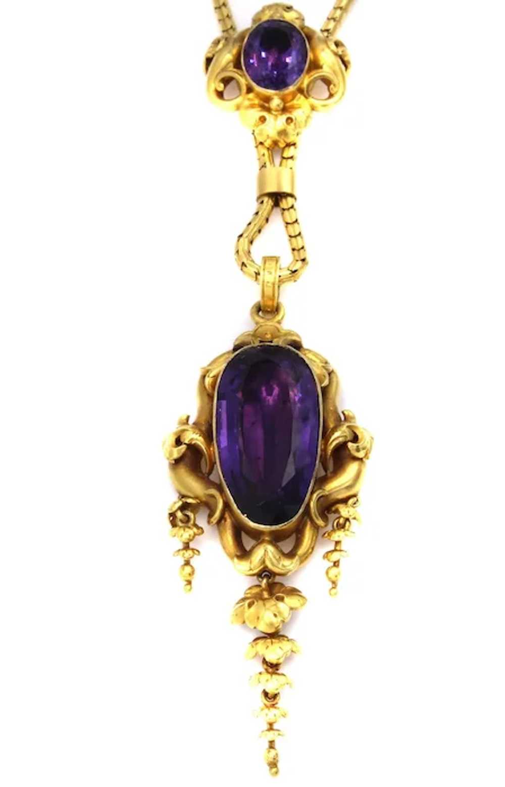 Victorian Amethyst Gold Pendant Necklace - image 2