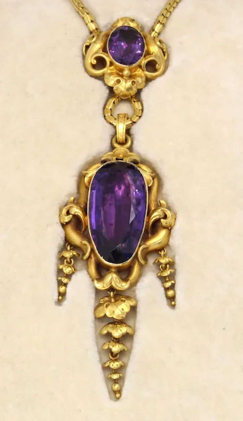 Victorian Amethyst Gold Pendant Necklace - image 3