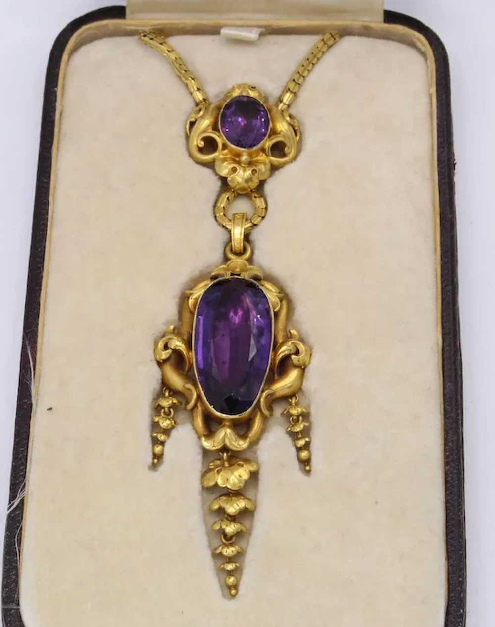 Victorian Amethyst Gold Pendant Necklace - image 4