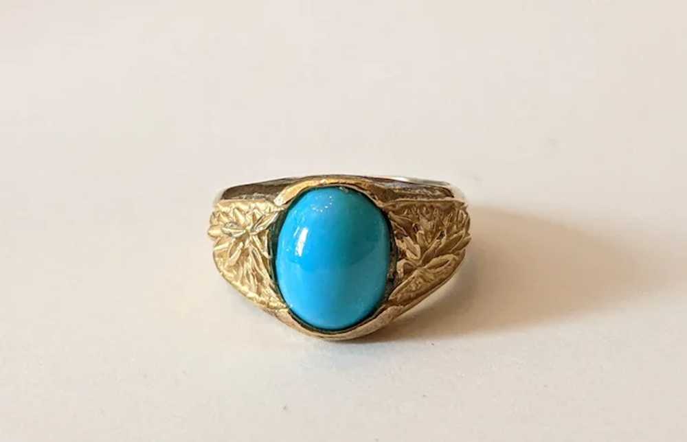 Vintage Turquoise And 14k Gold Ring - image 2