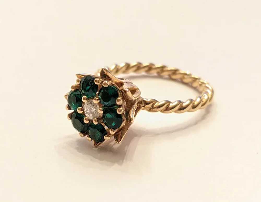 Vintage Pair Of Emerald And Diamond Flower Rings - image 4