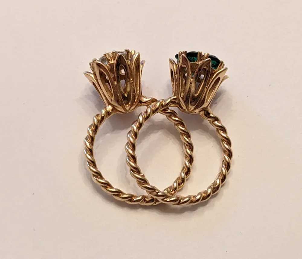 Vintage Pair Of Emerald And Diamond Flower Rings - image 5