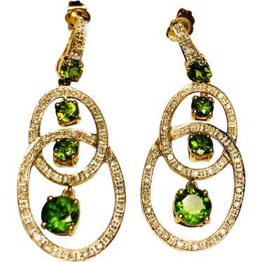 10kt Diamond and Green Stone Earrings - image 1