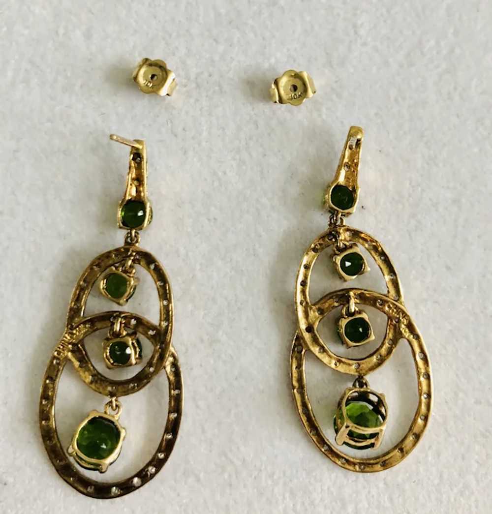 10kt Diamond and Green Stone Earrings - image 2