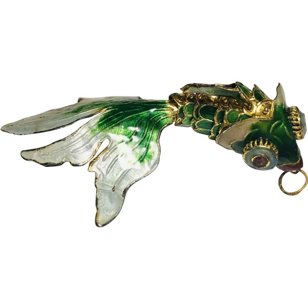 Green and Blue Enamel Metal Koi Fish Pendant - image 1